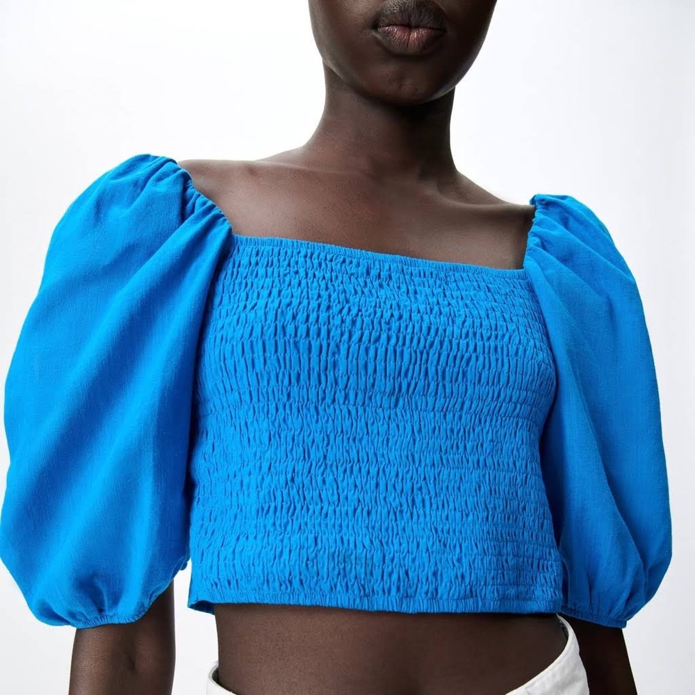 Zara Blue elastic trim crop top